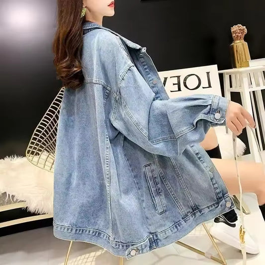 Spring Autumn Hot Sale Of The Season Women's Denim Jacket Loose Long Commute Vintage Versatile Casual Popular Pure Color Street