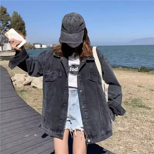 Loose Black Denim Jacket Women's Spring Hot Sale Of The Season New Fashion Korean Hong Kong Style Casual Streetwear Outerwear To