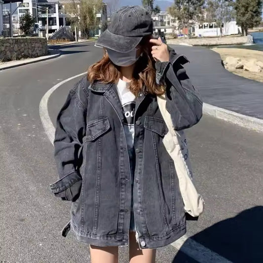 Loose Black Denim Jacket Women's Spring Hot Sale Of The Season New Fashion Korean Hong Kong Style Casual Streetwear Outerwear To